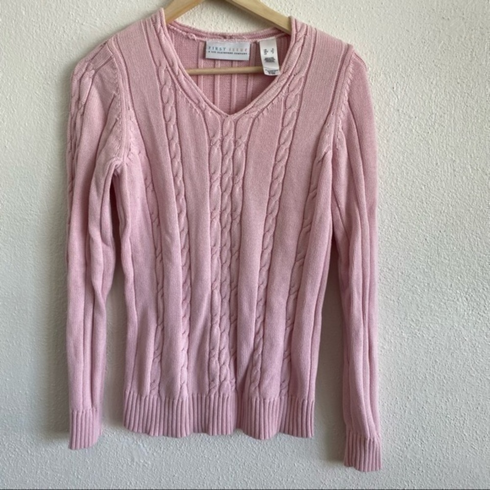 FIRST ISSUE Pink V-neck Sweater